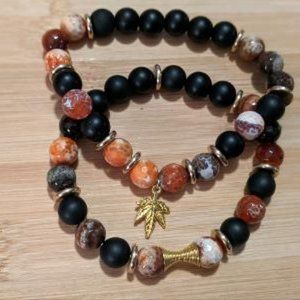 Unisex Fire Lace Agate Bracelet Set--"Canibus" Set